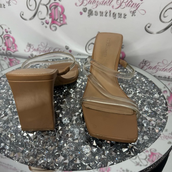 Bcbgeneration heels clear tan mules cute shoes fisher block heel beige strappy - Picture 8 of 10